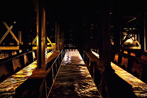 untitled, photography, bridge, architecture, structure, infrastructure, steel, lights, industry, no people, night, illuminated, indoors, connection, built structure, the way forward, direction, bridge - man made structure, nature, railing, diminishing perspective, transportation, water, wood - material, day, outdoors, footpath, sunlight, footbridge, long, architectural column, underneath, 2K