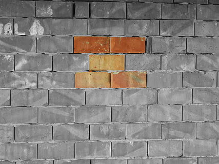Ziegelwand, Struktur, Schale, Wandbau - Funktion, Muster, Vollbild, Hintergründe, die Architektur, gebaute Struktur, keine Leute, Backstein, Wand, texturiert, Tag, Geometrische Figur, rot, grau, Rau, gestalten, draußen, Abschirmung, Schild, Beton, 4K, CC0, gemeinfrei, lizenzfrei