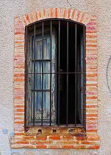 window, bricks, abandoned, balusters, architecture, old, building exterior, built structure, no people, building, day, house, wall, brick wall, wall - building feature, security, glass - material, residential district, closed, protection, entrance, safety, outdoors, brick, window frame, 4K, CC0, public domain, royalty free