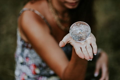 little, crystal ball, Woman, little crystal, female, hands, glass building, femine, outdoors, people, women, one Person, adult, drinking, young Adult, drink, men, lifestyles, caucasian Ethnicity, only women, one woman only, adults only, holding, smiling, midsection, selective focus, hand, casual clothing, day, focus on foreground, close-up, nature, young women, front view, hairstyle, 4K