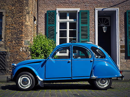blu, citroen 2 cv, 2cv, Marrone, mattoni a muro, giorno, auto, citroen, vecchi tempi, anatra, deux chevaux vapeur, veicolo, vecchio, Francia, classico, età dell'auto, vecchia macchina, facciata, vecchi veicoli, vecchio stile, in stile retrò, storia, architettura, struttura costruita, modo di trasporto, esterno dell'edificio, mezzi di trasporto, finestra, veicolo terrestre, veicolo a motore, costruzione, quartiere residenziale, città, Casa, mattone, nessuno, macchina vintage, 4K, CC0, dominio pubblico, privo di copyright