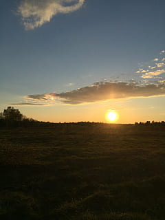 field, sun, spring, sunset, nature, dusk, sky, outdoors, landscape, summer, sunlight, tranquility, tranquil scene, beauty in nature, scenics - nature, environment, land, non-urban scene, plant, cloud - sky, no people, grass, idyllic, lens flare, bright, 2K, CC0, public domain, royalty free