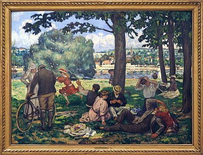 museu, taula, pintura, arbre, representació, art i artesania, planta, mamífer, fauna animal, representació humana, naturalesa, dia, animals domèstics, semblança masculina, nacional, a l'aire lliure, bestiar, cavall, gent, grup d’animals, 2K, CC0, domini públic, lliure de regalies