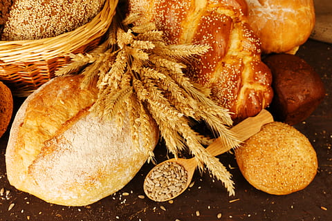 bread, candy, pies, food and drink, food, healthy eating, freshness, still life, wellbeing, close-up, no people, indoors, high angle view, cereal plant, table, corn, ready-to-eat, wood - material, ingredient, group of objects, spice, wheat, variation, 5K, CC0, public domain, royalty free