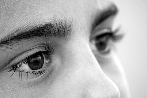 grayscale photo, human, eye, face, profile, nose, girl, little girl, human body part, body part, human eye, human face, close-up, one person, adult, portrait, eyebrow, emotion, eyesight, studio shot, young adult, looking, front view, sensory perception, eyelash, eyeball, iris - eye, contemplation, 4K, CC0, public domain, royalty free