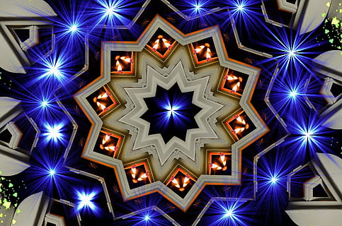 gray, blue, red, optical, illusion, digital, wallpaper, background, star, light, abstract, pattern, ornaments, structure, illuminated, shape, lighting equipment, no people, night, multi colored, glowing, indoors, design, close-up, geometric shape, architecture, decoration, full frame, art and craft, purple, creativity, ceiling, ornate, 1080P, CC0, public domain, royalty free