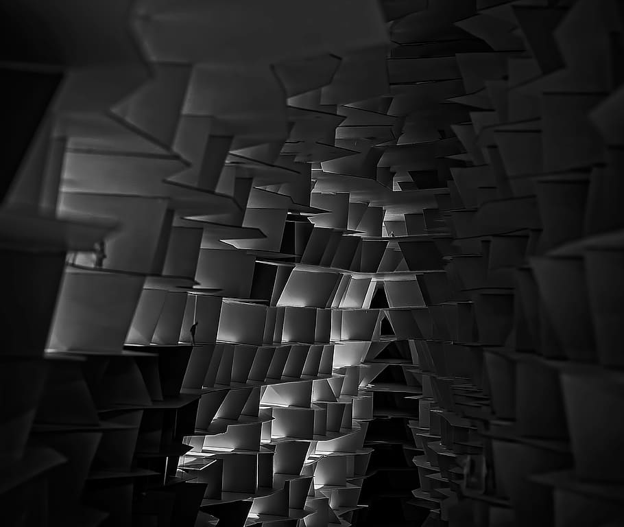 Graustufen-Strukturfotografie, ohne Titel, Struktur, Kunst, Installation, Illusion, Ausstellung, Person, Innere, Perspektive, Modell-, die Architektur, große gruppe von gegenständen, drinnen, keine Leute, Fülle, Holz - Material, Muster, Flachwinkelansicht, Anordnung, hängend, gebaute Struktur, Stillleben, Stapel, Wiederholung, selektiver Fokus, Tag, Anbetungsstätte, in einer Reihe, Glauben, Spiritualität, Decke, 4K