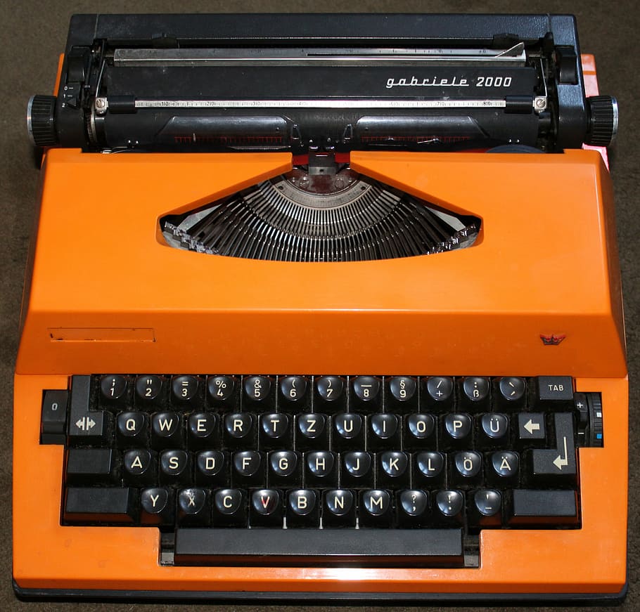 psací stroj, zanechat, opustit, starý, mechanicky, stroj, retro, klávesnice, písmena, klíče, kancelář, klepněte na, mezerník, technologie, text, retro stylu, nikdo, papír, detail, sdělení, zařízení, oranžová barva, antický, stroje, uvnitř, dopis, dokument, zastaralý, abeceda, Dějiny, 2K