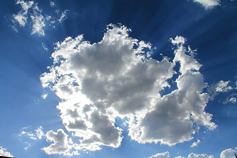 white, fluffy, clouds, blue, sky, sunlight, illuminated, illumination, bright, shiny, shining, shine, sparkles, sparkling, silver, rays, lighting, colorful, sunny, day, atmosphere, air, higher, skies, cloudy, weather, nature, cloud - Sky, backgrounds, outdoors, cloudscape, summer, beauty in nature, white color, idyllic, scenics - nature, environment, tranquility, tranquil scene, wind, dramatic sky, no people, meteorology, clean, 4K, CC0, public domain, royalty free