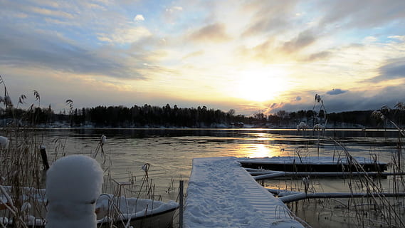 sne, vinter, vinter magi, vand, himmel, solnedgang, skønhed i naturen, afspejling, scenics - natur, sky - himmel, ro, sø, rolig scene, ingen mennesker, natur, ikke-urbane scene, træ, plante, sol, sollys, idyllisk, udendørs, 4K, CC0, offentligt domæne, royaltyfrie