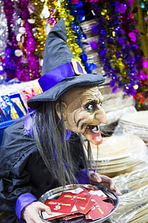 halloween, dummy, festival, hat, clothing, mammal, focus on foreground, celebration, domestic animals, hair, one animal, costume, pets, domestic, real people, women, leisure activity, day, lifestyles, one person, 5K, CC0, public domain, royalty free