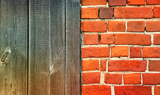 brown, bricked wall, beside, wooden, panel, brick wall, door, wall, background, construction, brickwork, board, old, wall building, texture, design, invoice, material, bricks, backgrounds, full frame, no people, outdoors, red, brick, wall - building feature, architecture, textured, built structure, pattern, day, close-up, wood - material, building exterior, in a row, concrete, 2K, CC0, public domain, royalty free