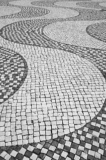 mosaic, stone, pattern, wave, cobblestone, portugal, craftsmanship, backgrounds, high angle view, footpath, no people, street, full frame, day, paving stone, repetition, design, outdoors, city, shape, textured, sunlight, flooring, nature, tiled floor, 1080P, CC0, public domain, royalty free