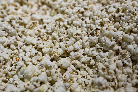 close-up of popcorn, Close-up, popcorn, white, snack, corn, kernel, backgrounds, macro, nature, textured, pattern, full frame, no people, large group of objects, agriculture, white color, freshness, abundance, food, food and drink, selective focus, plant, day, flower, fragility, flowering plant, vulnerability, 4K, CC0, public domain, royalty free