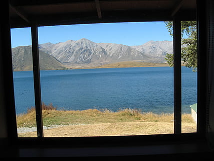 malerisch, Aussicht, Fenster, Berge, See, szenisch, Landschaft, Lake Heron, Neuseeland, Südalpen, gerahmt, Berg, szenen, Tag, Meer, Szenen - Natur, Wasser, Gebirge, Natur, Schönheit in der Natur, keine Leute, Himmel, Pflanze, ruhige Szene, draußen, Ruhe, Land, Nicht-städtische Szene, Reise, 2K, CC0, gemeinfrei, lizenzfrei