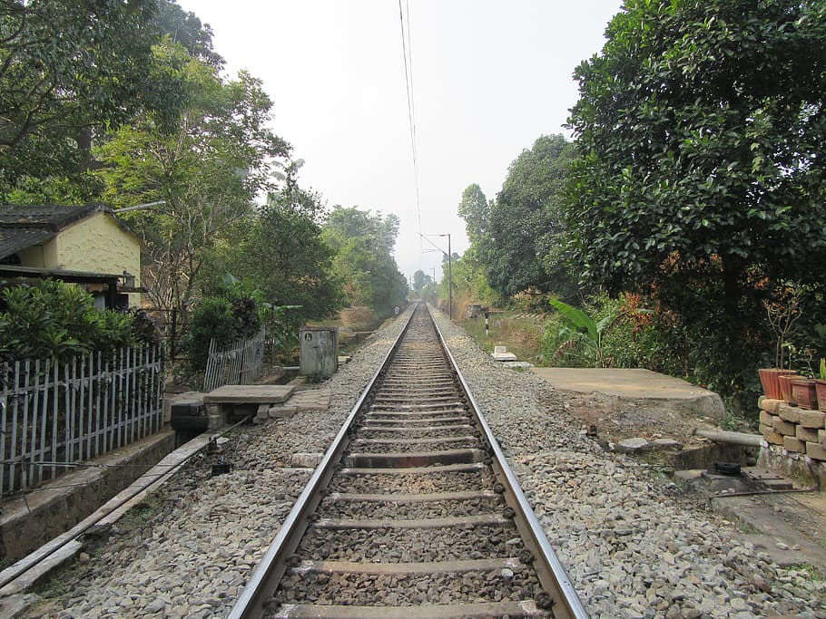 ferrovia, trasporto, treno, linea, Ferrovia, mezzi di trasporto, viaggio, rotaia, traccia, trasporto, stazione, industria, paesaggio, cielo, transito, urbano, velocità, prospettiva, carrozza, locomotiva, pesante, movimento, carico, logistica, spedizione, commerciale, trasporto ferroviario, nessuno, prospettiva decrescente, giorno, la strada davanti, direzione, pianta, albero, crescita, natura, punto di fuga, colore verde, architettura, struttura costruita, cielo sereno, all'aperto, lungo, parallelo, 5K