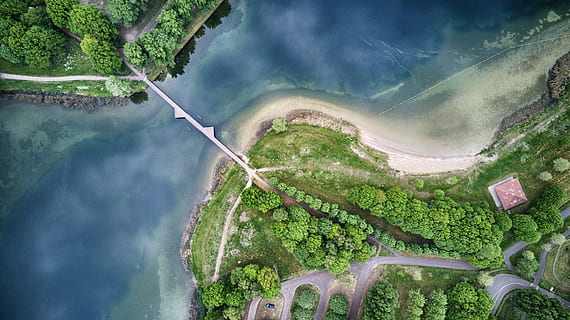 antenowy, fotografia, ciało, woda, most, drzewa, rzeka, las, Droga, Wybrzeże, plaża, piasek, leo dzierżący, bussloo, warkot, jezioro, drzewo, środowisko, scenics - natura, widok z lotu ptaka, krajobraz, Natura, wylądować, roślina, piękno natury, scena wiejska, chmura - niebo, wysoki kąt widzenia, Góra, podróżować, na dworze, żadnych ludzi, zielony kolor, 4K, CC0, domena publiczna, darmowe zdjęcia