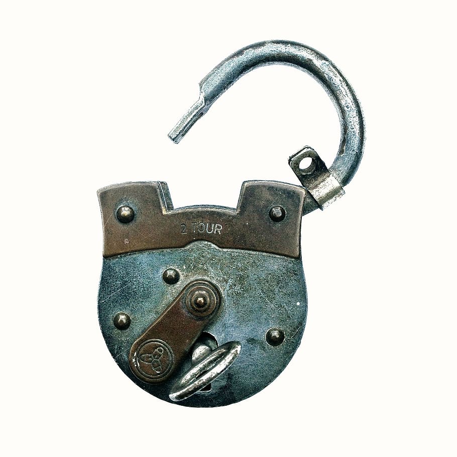 desbloquejat, gris, cadenat, blanc, superfície, segur, castell, obert, tancat, seguretat, tancar, bloquejable, bloqueja a, política de privacitat, bloqueig, acer, vell, metall, sol objecte, tir de l'estudi, primer pla, a l'interior, protecció, fons blanc, cap gent, tallar, natura morta, tecnologia, còpia espai, clau, eina de treball, equipament elèctric, 1080P