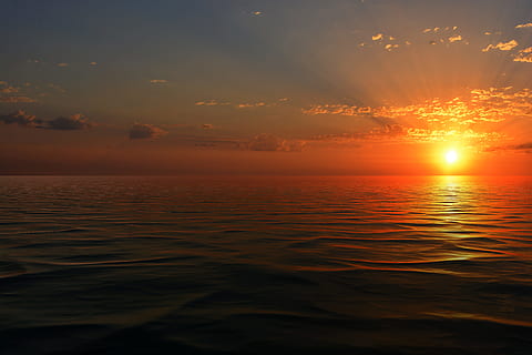 ocean, golden, hour, waves, reflections, sky, water, blue, tropical, tide, summer, motion, travel, sundown, sun, horizon, rays, clouds, sunset, beauty in nature, scenics - nature, tranquility, sea, orange color, idyllic, tranquil scene, cloud - sky, no people, nature, horizon over water, waterfront, sunlight, reflection, outdoors, romantic sky, 5K, CC0, public domain, royalty free