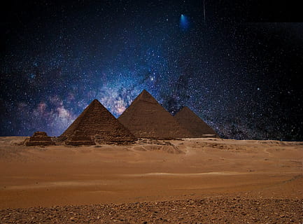 piràmides al desert, estrella, cel nocturn, piràmides, Egipte, cel estrellat, cel, humor, fosc, cel de la nit, espai, Via Làctea, cosmos, tarda, nit, piràmide, antic, història, civilització antiga, arquitectura, el passat, escenics - natura, estrella - espai, desert, destinacions de viatge, naturalesa, cap gent, viatjar, terra, escena tranquil·la, estructura construïda, blau, astronomia, a l'aire lliure, arqueologia, clima àrid, 1080P, CC0, domini públic, lliure de regalies