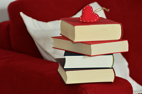stak, bøger, rød, sofa, Læs, bogstabel, litteratur, sider, lære, undersøgelse, roman, gennemse, ved godt, læsning, Bestil, uddannelse, lesenarr, bogorm, hjerte, rødt hjerte, bundet, læring, kasse - container, jul, papir, indendørs, boks, gave, ingen mennesker, gaveæske, ferie, fest, stilleben, overraskelse, tæt på, studio skud, beholder, bånd - sy genstand, bånd, indpakningspapir, luksus, 4K, CC0, offentligt domæne, royaltyfrie