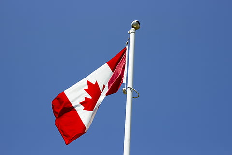 oh canada, flag of canada, flag, canada, flagpole, maple leaf, new brunswick, patriotic, country, sky, blue, clear sky, red, nature, patriotism, low angle view, wind, environment, no people, day, pole, sunny, white color, copy space, outdoors, 5K, CC0, public domain, royalty free