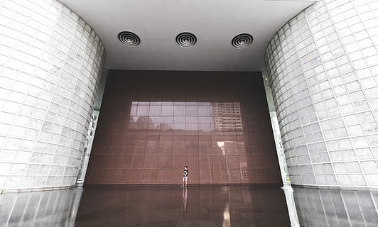 hombre, en pie, dentro, edificio, fotografía, persona, tiempo de día, sala, vacío, moderno, arquitectura, al aire libre, simetría, modelo, papel pintado, geometría, geométrico, línea, desempaquetar, gran angular, Singapur, adentro, una persona, estructura construida, para caminar, viaje, adulto, día, piso, ciudad, pared - característica de la construcción, iluminado, longitud total, estilos de vida, futurista, destinos de viaje, hombres, techo, 5K, CC0, dominio público, libre de derechos