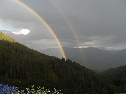curcubeu, Munte, peisaj, frumusețe în natură, scenice - natura, plantă, copac, o scenă liniștită, nor - cer, liniște, idilic, curcubeu dublu, scenă non-urbană, natură, nici o persoana, mediu inconjurator, cer, la distanta, multi colorate, 4K, CC0, domeniu public, fără drepturi de autor