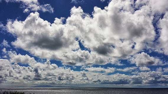 himmel, skyer, langt, overskyet, hvid, blå, cumulus, skyer himmel, himlen skyer, blå himmel skyer, natur, dag, forplumret, naturskøn, pacific, sky - himmel, cloudscape, sommer, vejr, hav, scenics, udendørs, vand, horisont, horisont over vand, scenics - natur, skønhed i naturen, ro, rolig scene, ingen mennesker, idyllisk, ildevarslende, 4K, CC0, offentligt domæne, royaltyfrie