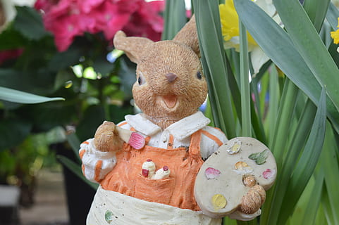 conill, Pasqua, festa, bonic, animal, primavera, llebre, estacional, pintor, representació, representació animal, joguina de peluix, joguina, dia, osset de peluix, centrar-se en primer pla, conill de Pasqua, planta, mamífer, una persona, primer pla, infància, naturalesa, full, celebració, a l'aire lliure, cara oculta, 5K, CC0, domini públic, lliure de regalies