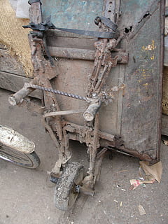 tools, work, farm, ground, abandoned, metal, no people, day, old, obsolete, damaged, rusty, run-down, transportation, decline, mode of transportation, deterioration, outdoors, high angle view, weathered, land, land vehicle, nature, bad condition, wheel, ruined, 2K, CC0, public domain, royalty free