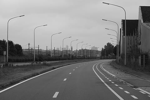 vej, Rute, avenue, landskab, belysning, vejmarkeringer, gade, gadebelysning, himmel, transportmidler, symbol, vejen frem, retning, mærkning, vejmærkning, skilt, ingen mennesker, by, natur, arkitektur, bygget struktur, træ, belysningsudstyr, faldende perspektiv, bygning udvendig, udendørs, lang, 5K, CC0, offentligt domæne, royaltyfrie