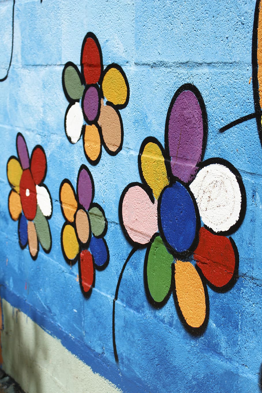 paret, flors, creatiu, esprai, ciutat, embellir, multicolor, art i artesania, creativitat, cap gent, primer pla, variació, elecció, natura morta, cercle, forma, forma geomètrica, vista d’angle alt, directament a sobre, gran grup d'objectes, a l'interior, pintura, disseny, artesania, paleta, color vibrant, motiu floral, 5K