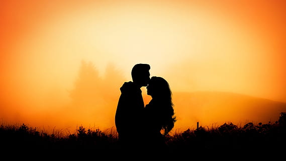 silhouette, man, kissing, woman forehead, sunset, dawn, dusk, sun, romance, outdoors, landscape, scenery, couple, heartbeat, two people, togetherness, love, bonding, couple - relationship, men, adult, positive emotion, emotion, nature, sky, people, women, heterosexual couple, affectionate, embracing, orange color, human relationship, 5K, CC0, public domain, royalty free