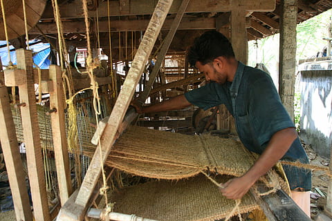 weaving, hand loom, loom, worker, rural worker, india, one person, real people, working, casual clothing, wood - material, day, occupation, skill, adult, three quarter length, men, art and craft, craft, holding, mid adult, indoors, workshop, mid adult men, standing, mature men, 4K, CC0, public domain, royalty free