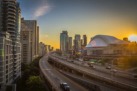 grey, black, city skyline, rogers centre, arena, canada, toronto, stadium, famous, baseball, football, blue jays, argonauts, architecture, attraction, building, center, sports, entertainment, competition, sunset, city, downtown, street, highway, way, evening, skyline, metropolis, cityscape, urban Skyline, night, urban Scene, skyscraper, modern, downtown District, asia, famous Place, building exterior, built structure, transportation, office building exterior, sky, road, mode of transportation, travel destinations, residential district, landscape, city life, nature, no people, outdoors, financial district, 4K, CC0, public domain, royalty free