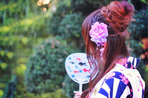 selective, photo, brown, pink, haired woman, blackwhite, blue, floral, dress, woman in black, black,white, outdoors, women, people, summer, females, smiling, young Adult, nature, one Person, fun, beauty, girls, cheerful, beautiful, headshot, one woman only, focus on foreground, only women, lifestyles, real people, portrait, hairstyle, leisure activity, plant, hair, day, pink color, adult, rear view, casual clothing, dyed hair, human hair, 1080P, CC0, public domain, royalty free