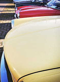 oldtimer, historicky, starý, park, vozidlo, auto, odváží se, pozornosti, klasický, retro, karoserií, automobilového průmyslu, mobility, způsob dopravy, přeprava, motorové vozidlo, pozemního vozidla, den, žlutá, stacionární, venku, nikdo, detail, kapota vozidla, cestovat, slunečního světla, ulice, bílá barva, nafukovací, město, 2K, CC0, veřejná doména, bez autorských práv