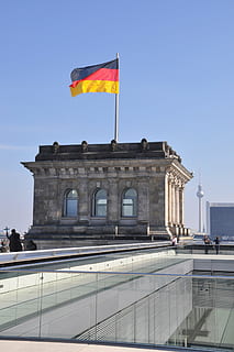 germany, flag, flutter, german, black red gold, home, blow, german flag, berlin, reichstag, architecture, built structure, building exterior, sky, city, patriotism, nature, day, travel destinations, clear sky, travel, history, the past, outdoors, tourism, no people, architectural column, government, national icon, 1080P, CC0, public domain, royalty free
