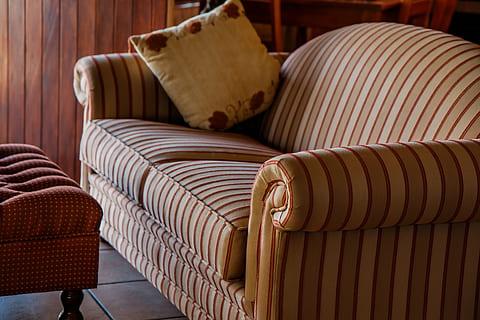white, brown, striped, couch, throw, pillow, top, sofa, settee, lounge, sitting room, living room, comfortable, relax, furniture, interior, relaxation, chesterfield, divan, decor, domestic Room, indoors, luxury, elegance, decoration, modern, no People, chair, cushion, seat, wood - material, empty, absence, wealth, pattern, home interior, armchair, cozy, 5K, CC0, public domain, royalty free