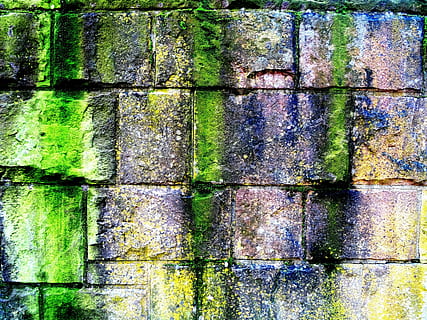 stones, wall, moss, pattern, stone wall, masonry, green, background, backgrounds, old, abstract, material, architecture, full frame, no people, weathered, textured, day, close-up, built structure, green color, outdoors, rough, wall - building feature, wood - material, bad condition, multi colored, deterioration, 5K, CC0, public domain, royalty free