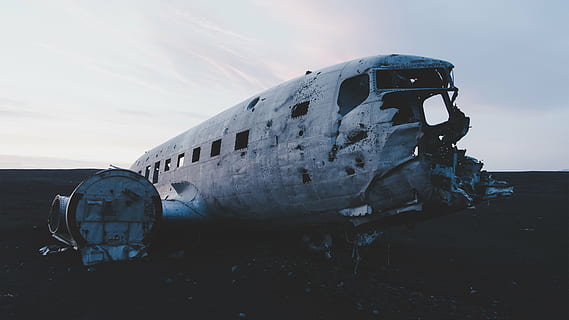 wrecked, plane, field, airplane, old, wreck, damage, broken, trash, sky, clouds, dark, travel, adventure, vacation, trip, transportation, vehicle, abandoned, air vehicle, destruction, military airplane, cockpit, no people, mode of transportation, nature, land, damaged, obsolete, run-down, beach, cloud - sky, deterioration, crash, decline, ruined, outdoors, navy, aerospace industry, 5K, CC0, public domain, royalty free