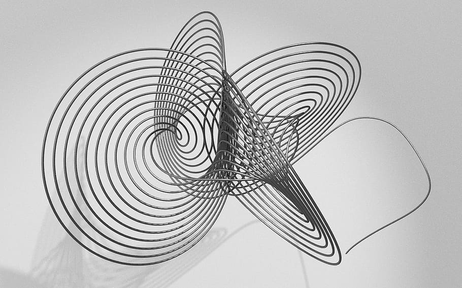 decoració de metall gris, cable, matemàtiques, negre, gris, fractal, 3d, representació, espiral, resum, a l'interior, cap gent, patró, disseny, primer pla, funció de construcció de parets, forma geomètrica, forma, creativitat, tir de l'estudi, natura morta, art i artesania, ventilador elèctric, paper, Color blanc, cercle, ventilador, temptació, 1080P