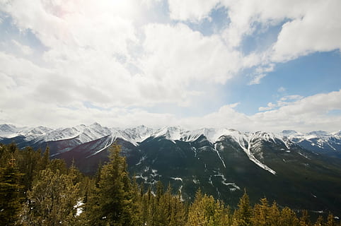 blå himmel, skyer, skyet, kald, nåletre, grantrær, skog, høy, landskap, fjelltopp, fjellkjede, fjellene, naturlig, natur, furutrær, Rocky Mountains, scenisk, himmel, snø, trær, utsikt, utsiktspunkt, vinter, skogen, fjell, skjønnhet i naturen, sky - himmel, naturskjønnhet - natur, tre, anlegg, rolig scene, ro, ikke-urbane scene, miljø, snødekte fjell, dag, ingen folk, utendørs, 4K, CC0, offentlig domene, opphavsrett gratis