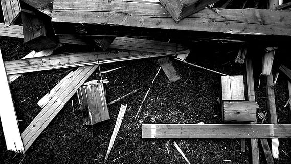 wood, construction, boards, wood - material, no people, day, architecture, built structure, high angle view, outdoors, old, plank, nature, damaged, close-up, building exterior, building, abandoned, roof, group of objects, house, roof beam, 2K, CC0, public domain, royalty free