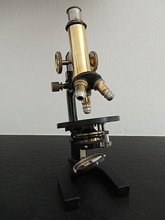 microscope, laboratory, ancient, indoors, wall - building feature, technology, no people, still life, close-up, metal, equipment, healthcare and medicine, table, machinery, medical equipment, connection, single object, wall, communication, valve, gray, security, 4K, CC0, public domain, royalty free