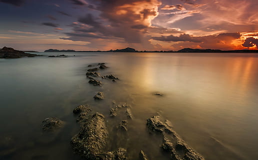 plajă, nori, zori de zi, dramatic, amurg, seară, insulă, peisaj, expunere lungă, natură, ocean, în aer liber, reflecţie, stâncă, mare, peisaj marin, siluetă, cer, piatră, soare, apus de soare, călătorie, apă, scenics, vară, frumusețe în natură, răsărit - zorii zilei, nor - cer, scenice - natura, liniște, o scenă liniștită, idilic, nici o persoana, scenă non-urbană, culoare portocalie, la distanta, 2K, CC0, domeniu public, fără drepturi de autor