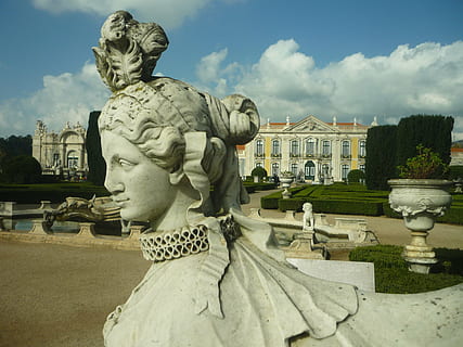 sfinks, statue, sten-, hoved, skulptur, haver, palads, kongeligt palads, Queluz, Portugal, profil, arkitektur, berømte sted, historie, Europa, monument, Kunst og håndværk, repræsentation, menneskelig repræsentation, bygget struktur, bygning udvendig, kreativitet, himmel, dag, by, sky - himmel, rejsemål, natur, fortiden, ingen mennesker, 2K, CC0, offentligt domæne, royaltyfrie