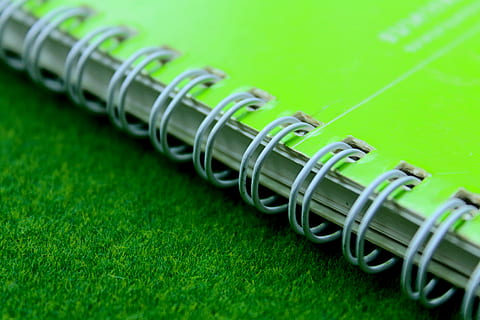 notebook, green, design, clean, binder, cover, pad, page, paper, sheet, spiral, steel, green color, close-up, selective focus, no people, grass, plant, extreme close-up, communication, sport, finance, nature, business, macro, in a row, medium group of objects, text, group of objects, copy space, security, 2K, CC0, public domain, royalty free