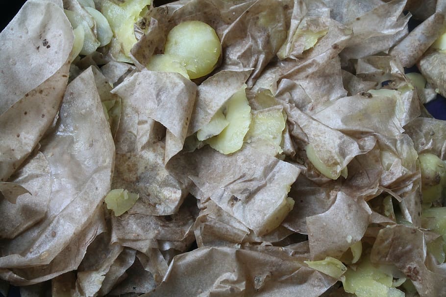 mangiare, resti, conchiglia, Patata, piatto di patate, spazzatura, cibo e bevande, cibo, fotogramma intero, sfondi, freschezza, natura morta, nessuno, in casa, avvicinamento, mangiare sano, benessere, vista dall'alto, grande gruppo di oggetti, pronto a mangiare, spuntino, abbondanza, indulgenza, frutta, strutturato, verdura, tentazione, 4K
